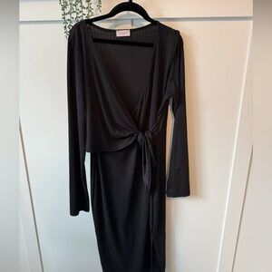 Pink Lily Black Long Sleeve Wrap Dress